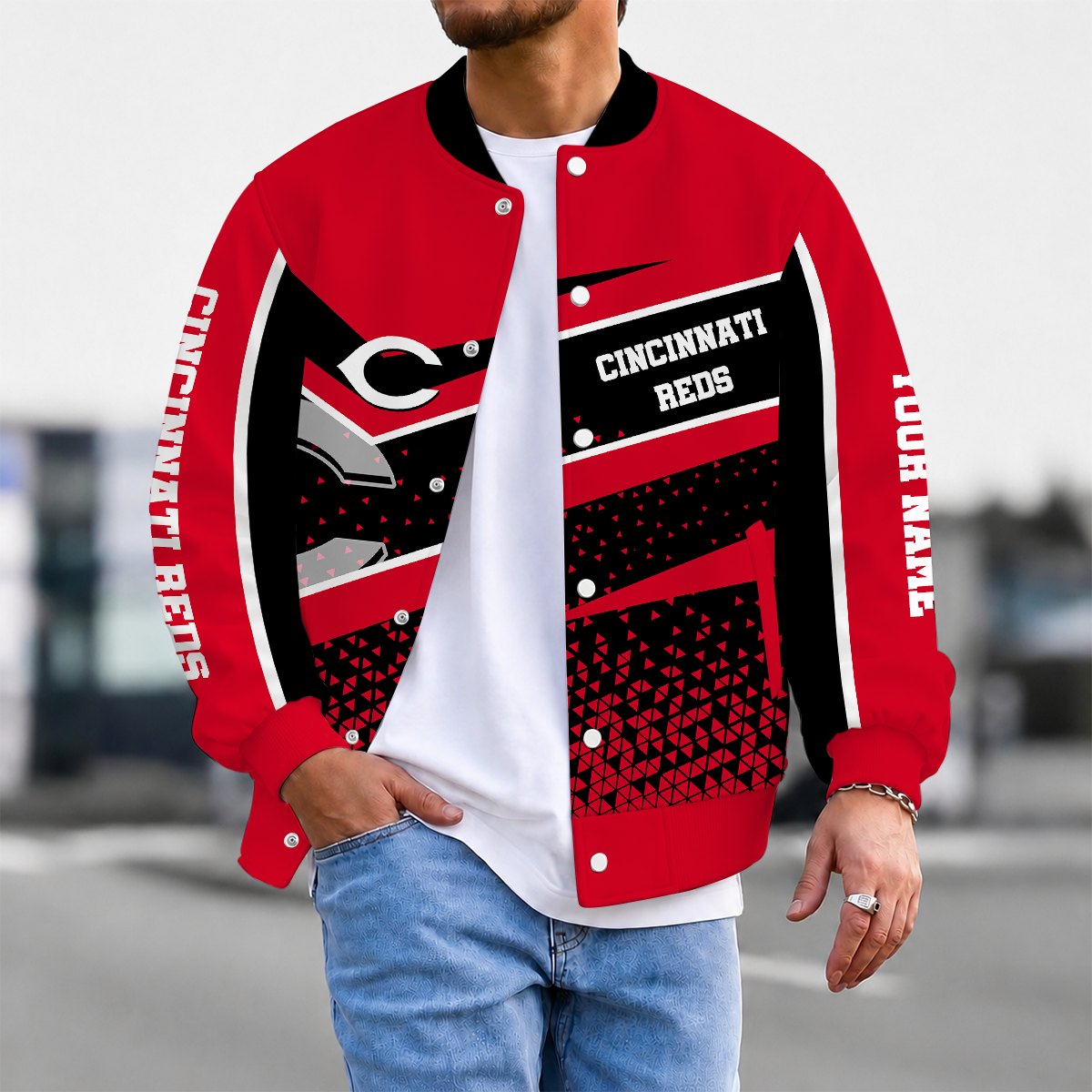 FINAL SALE - NEW CUSTOMIZED MLB05 CRS CINCINNATI REDS SATIN VARSITY & BASEBALL JACKET