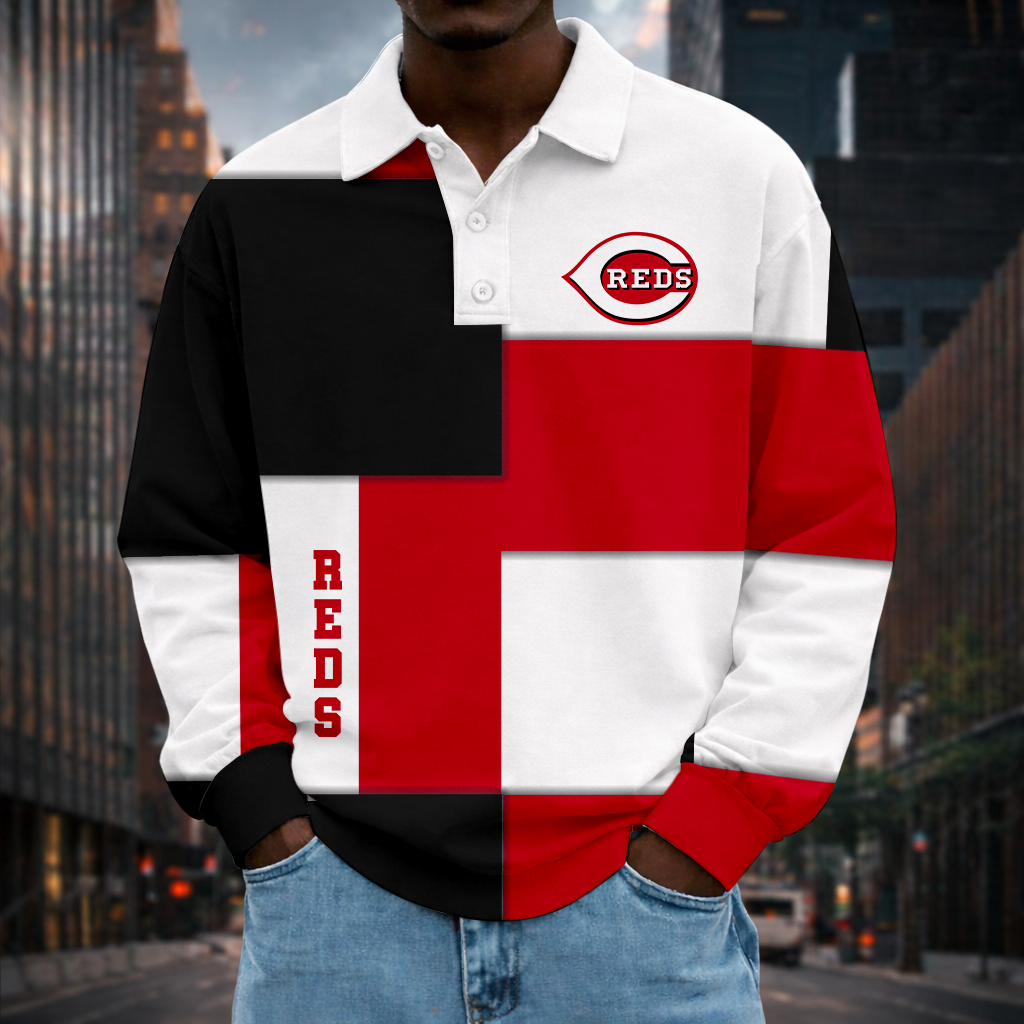 LIMITED EDITION - NEW CUSTOMIZED MLB05 CRS CINCINNATI REDS MEN LONG SLEEVE POLO