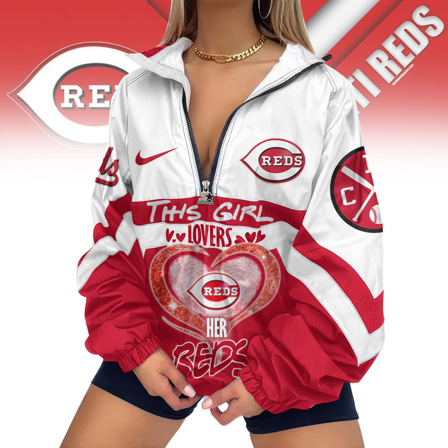 LIMITED EDITION - NEW CUSTOMIZED MLB05 CRS CINCINNATI REDS V-NECK ZIPPER JACKET