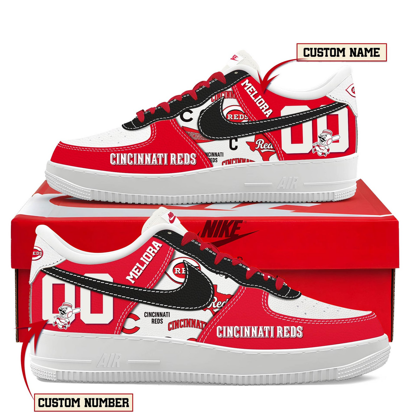 LIMITED EDITION - NEW CUSTOMIZED MLB05 CRS CINCINNATI REDS AF1 SHOES