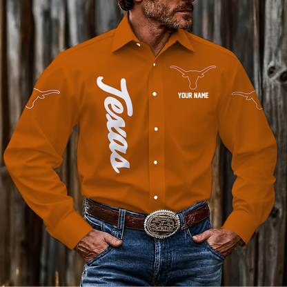 LIMITED EDITION - NEW CUSTOMIZED NCAA CWS05 TXL TEXAS LONGHORNS MEN'S LONG SLEEVE BUTTON-UP SHIRT