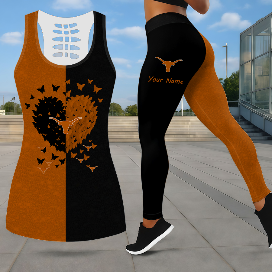 SPECIAL EDITION - NEW CUSTOMIZED NCAA CWS05 TXL TEXAS LONGHORNS LEGGINGS & HOLLOW TANK TOP SET