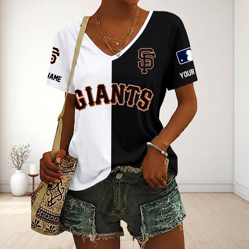 VIRAL EDITION - NEW CUSTOMIZED MLB06 SFG SAN FRANCISCO GIANTS V-NECK FEMALE SHIRT