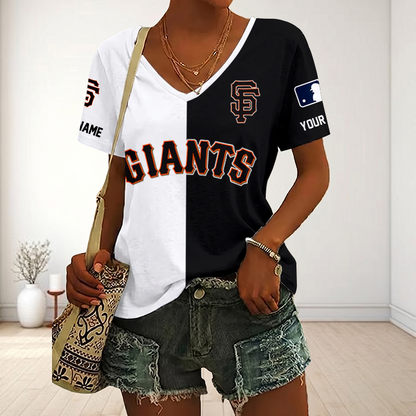VIRAL EDITION - NEW CUSTOMIZED MLB06 SFG SAN FRANCISCO GIANTS V-NECK FEMALE SHIRT