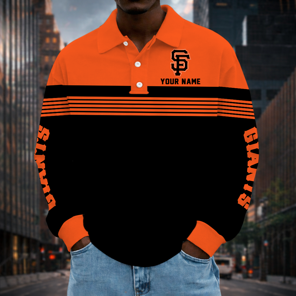VIRAL EDITION - NEW CUSTOMIZED MLB06 SFG SAN FRANCISCO GIANTS MEN'S LONG SLEEVE POLO