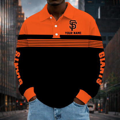 VIRAL EDITION - NEW CUSTOMIZED MLB06 SFG SAN FRANCISCO GIANTS MEN'S LONG SLEEVE POLO