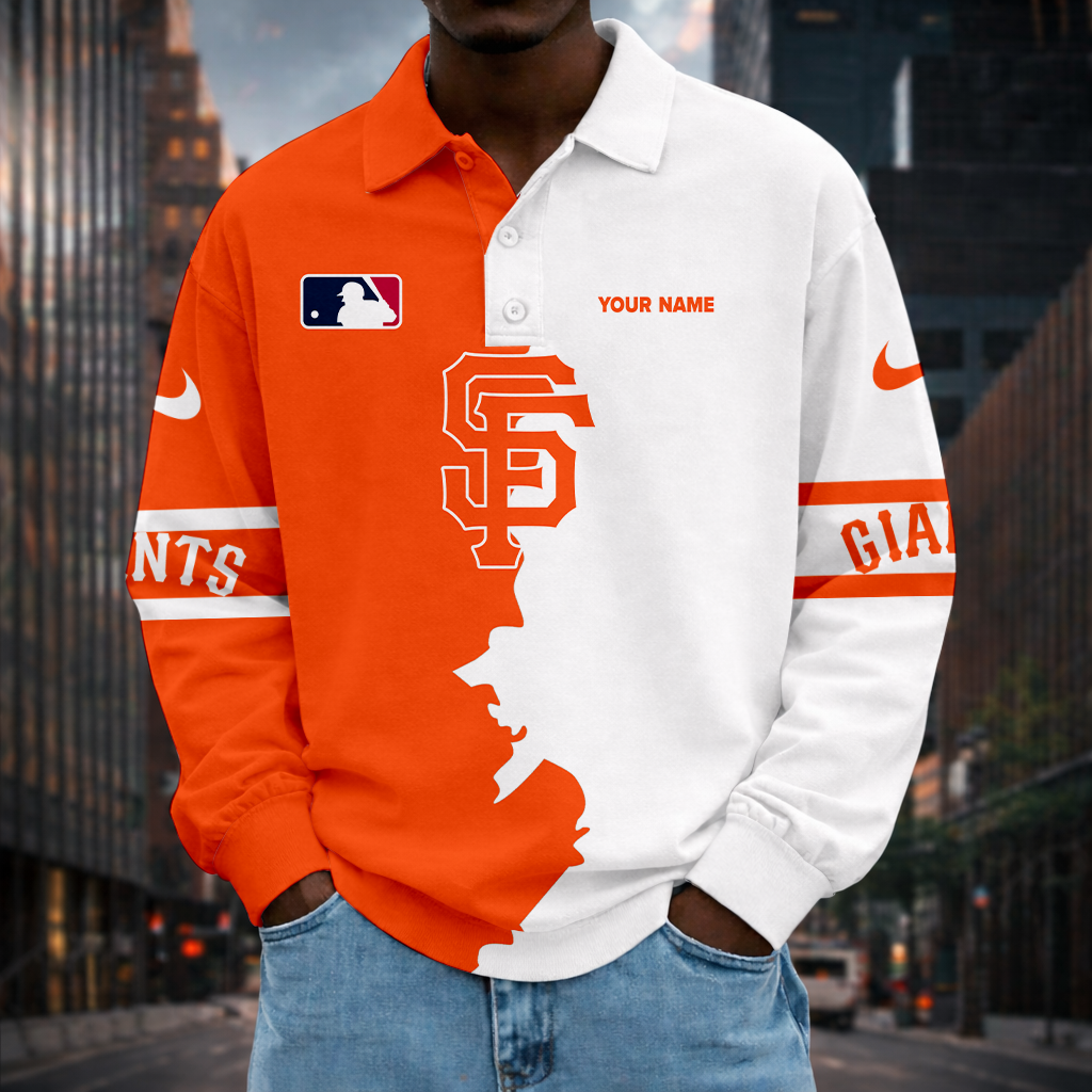 LIMITED EDITION - NEW CUSTOMIZED MLB06 SFG SAN FRANCISCO GIANTS MEN LONG SLEEVE POLO