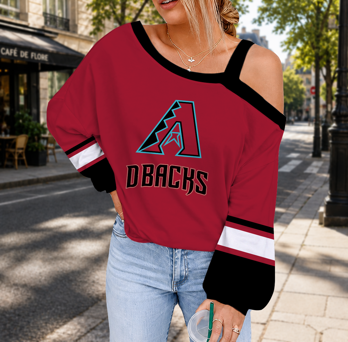 FINAL SALE - NEW CUSTOMIZED MLB07 ADS ARIZONA DIAMONDBACKS DROP SHOULDER SWEATSHIRT