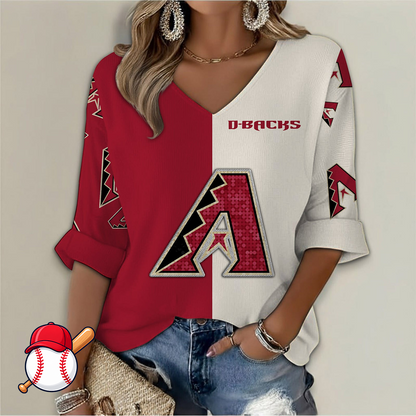 FINAL SALE - NEW CUSTOMIZED MLB07 ADS ARIZONA DIAMONDBACKS WOMEN'S  V-NECK LONG SLEEVE SHIRT