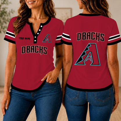 VIRAL EDITION - NEW CUSTOMIZED MLB07 ADS ARIZONA DIAMONDBACKS WOMEN'S SHORT SLEEVE HENLEY T-SHIRT
