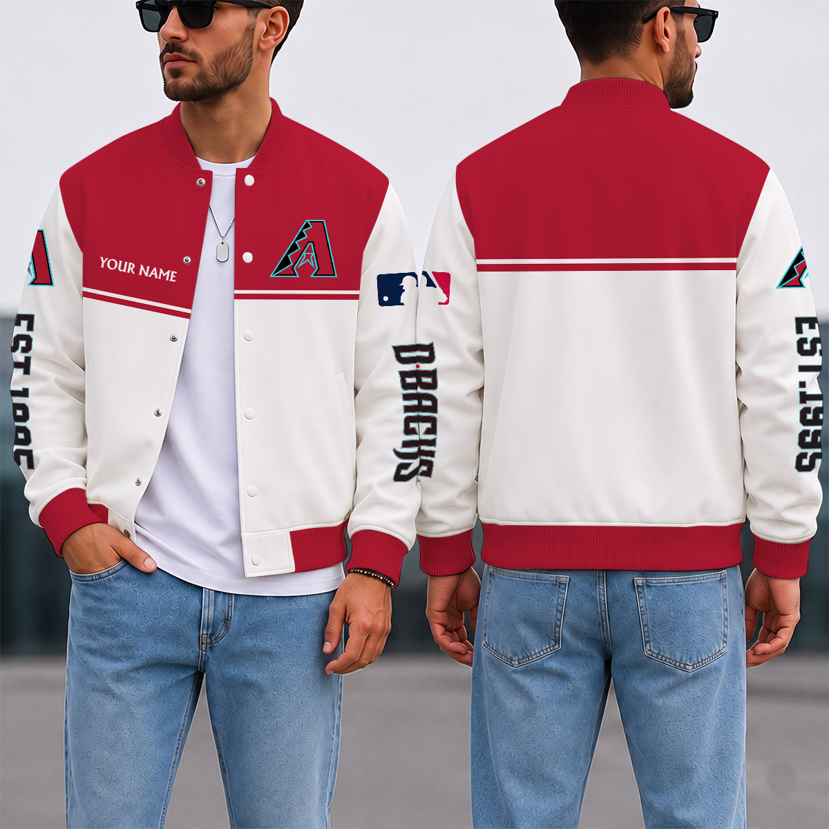 VIRAL EDITION - NEW CUSTOMIZEDMLB07 ADS ARIZONA DIAMONDBACKS SATIN VARSITY & BASEBALL JACKET