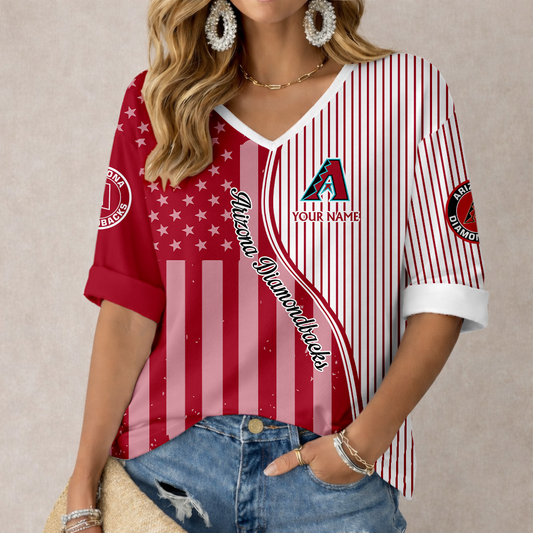 LIMITED EDITION - NEW CUSTOMIZED MLB07 ADS ARIZONA DIAMONDBACKS WOMEN'S HEART V-NECK LONG SLEEVE SHIRT