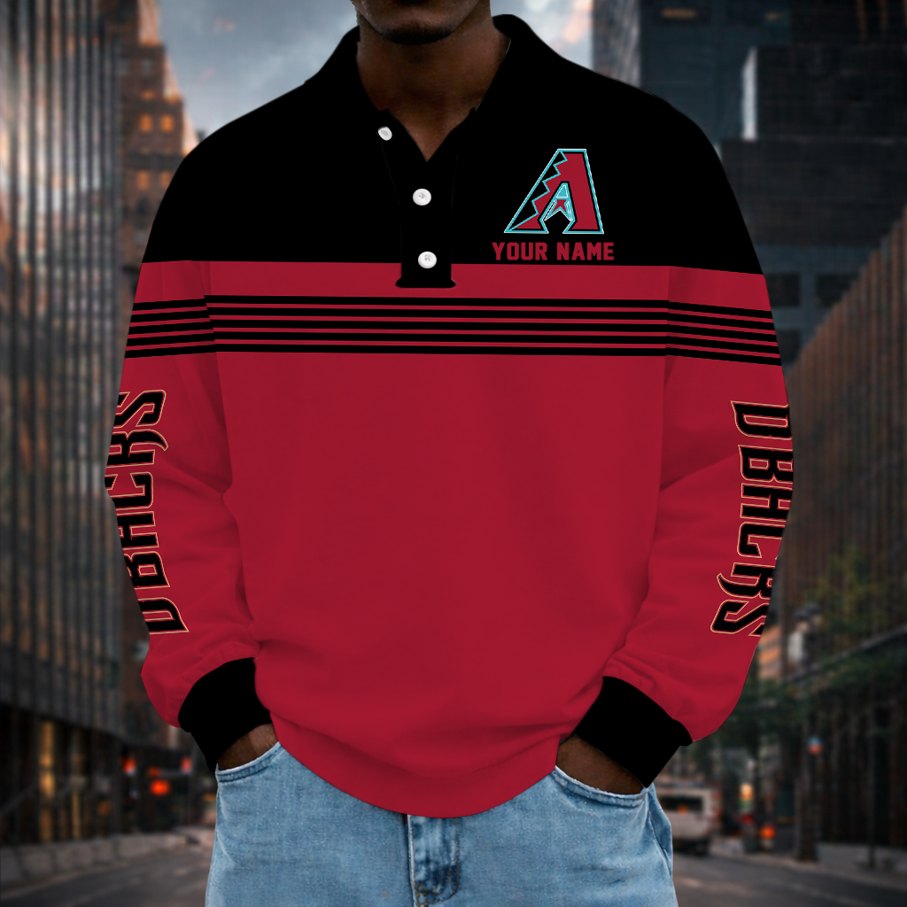 VIRAL EDITION - NEW CUSTOMIZED MLB07 ADS ARIZONA DIAMONDBACKS MEN'S LONG SLEEVE POLO