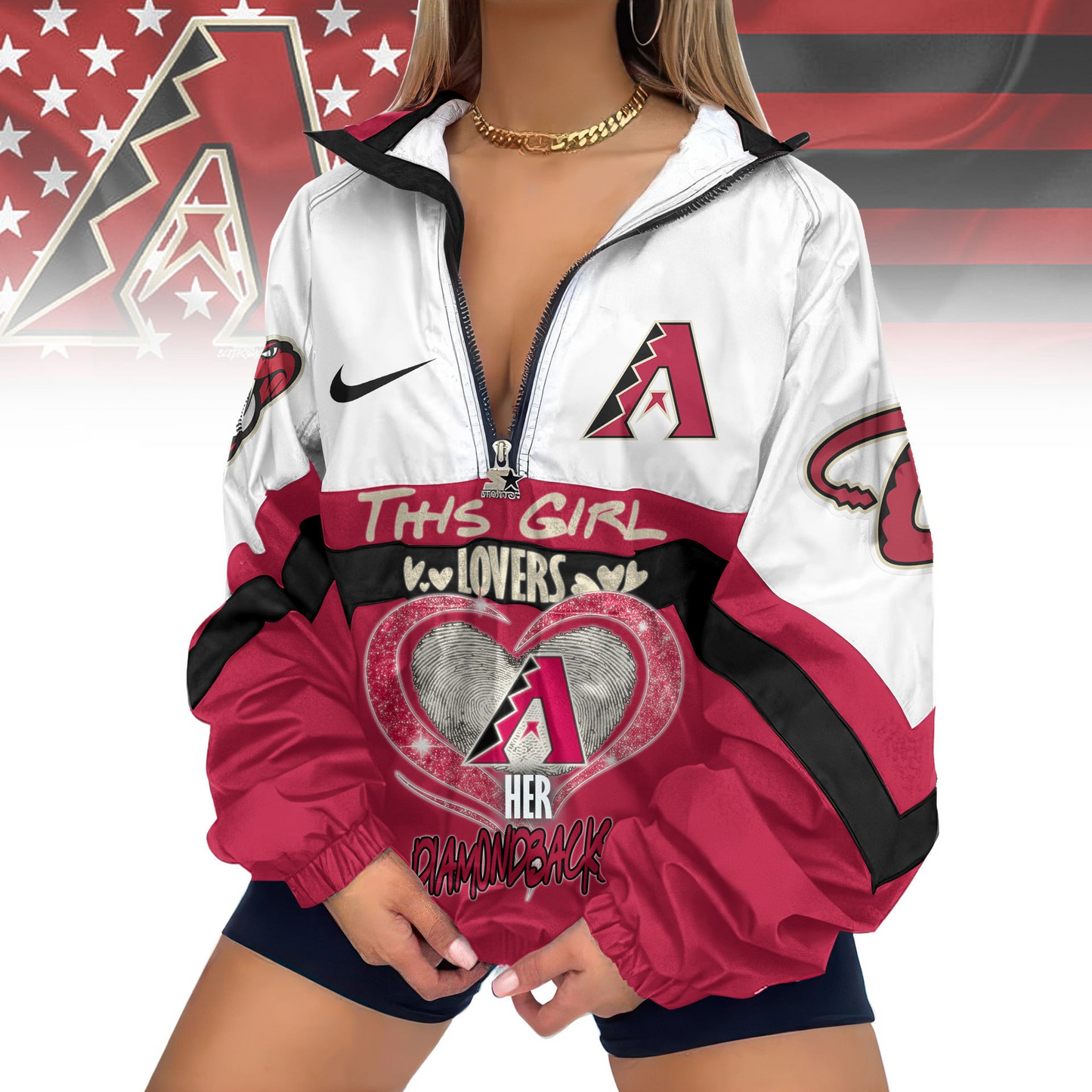 LIMITED EDITION - NEW CUSTOMIZED MLB07 ADS ARIZONA DIAMONDBACKS V-NECK ZIPPER JACKET