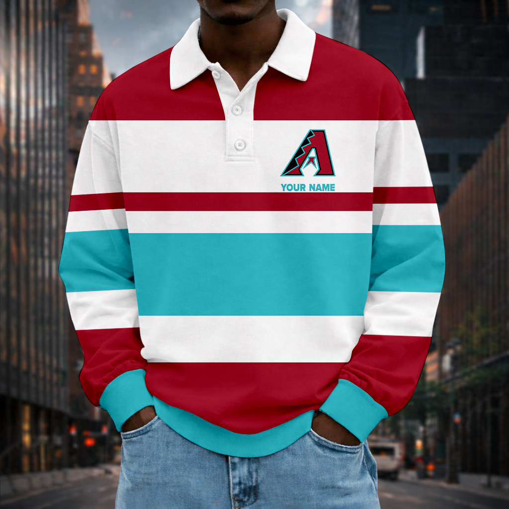 LIMITED EDITION - NEW CUSTOMIZED MLB07 ADS ARIZONA DIAMONDBACKS MEN LONG SLEEVE POLO