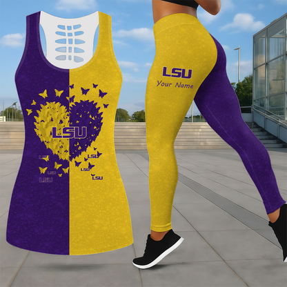 SPECIAL EDITION - NEW CUSTOMIZED NCAA CWS07 LST LSU TIGERS LEGGINGS & HOLLOW TANK TOP SET