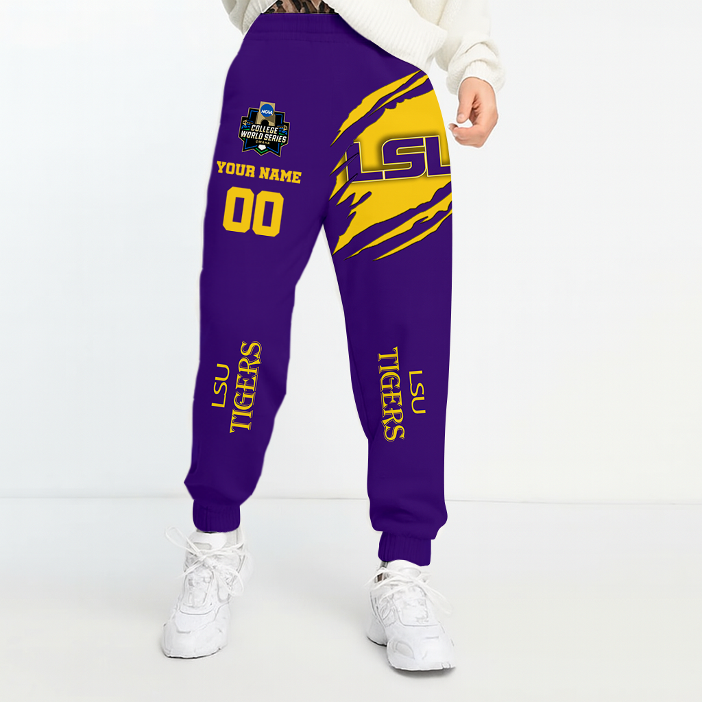 LIMITED EDITION- NEW CUSTOMIZED NCAA CWS07 LST LSU TIGERS UNISEX LONG PANTS