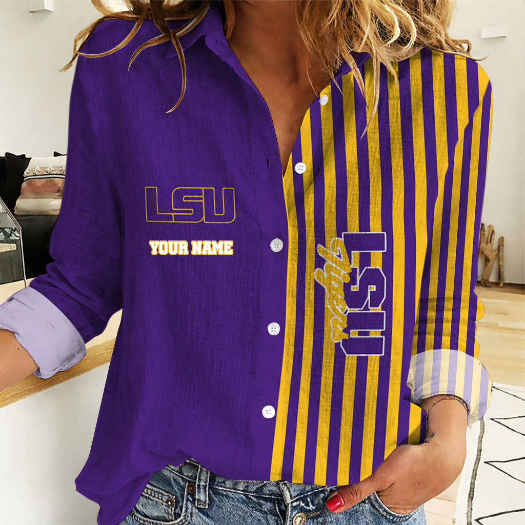 FINAL SALE - NEW CUSTOMIZED | NCAA CWS07 LST LSU TIGERS WOMEN CASUAL SHIRT FOR FAN