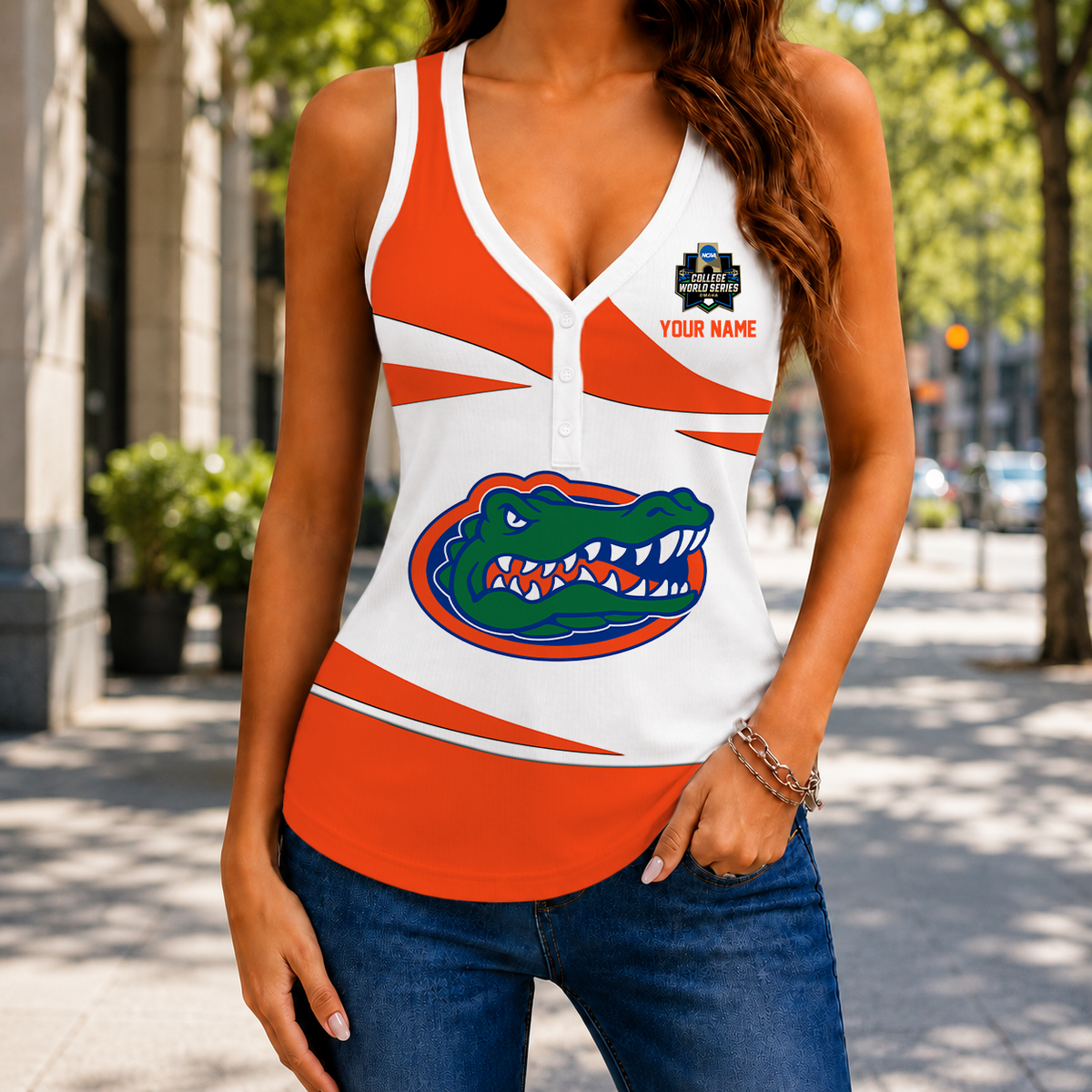 FINAL SALE - NEW CUSTOMIZED NCAA CWS08 FLG FLORIDA GATORS WOMEN'S V-NECK TANK TOP