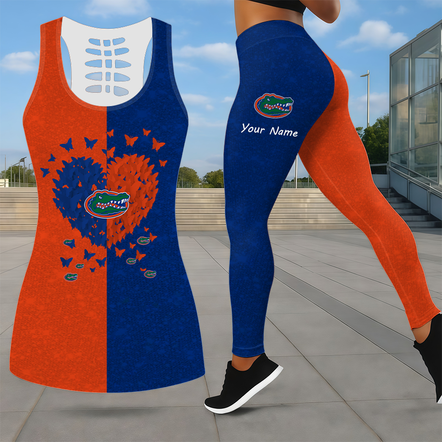 SPECIAL EDITION - NEW CUSTOMIZED NCAA CWS08 FLG FLORIDA GATORS LEGGINGS & HOLLOW TANK TOP SET