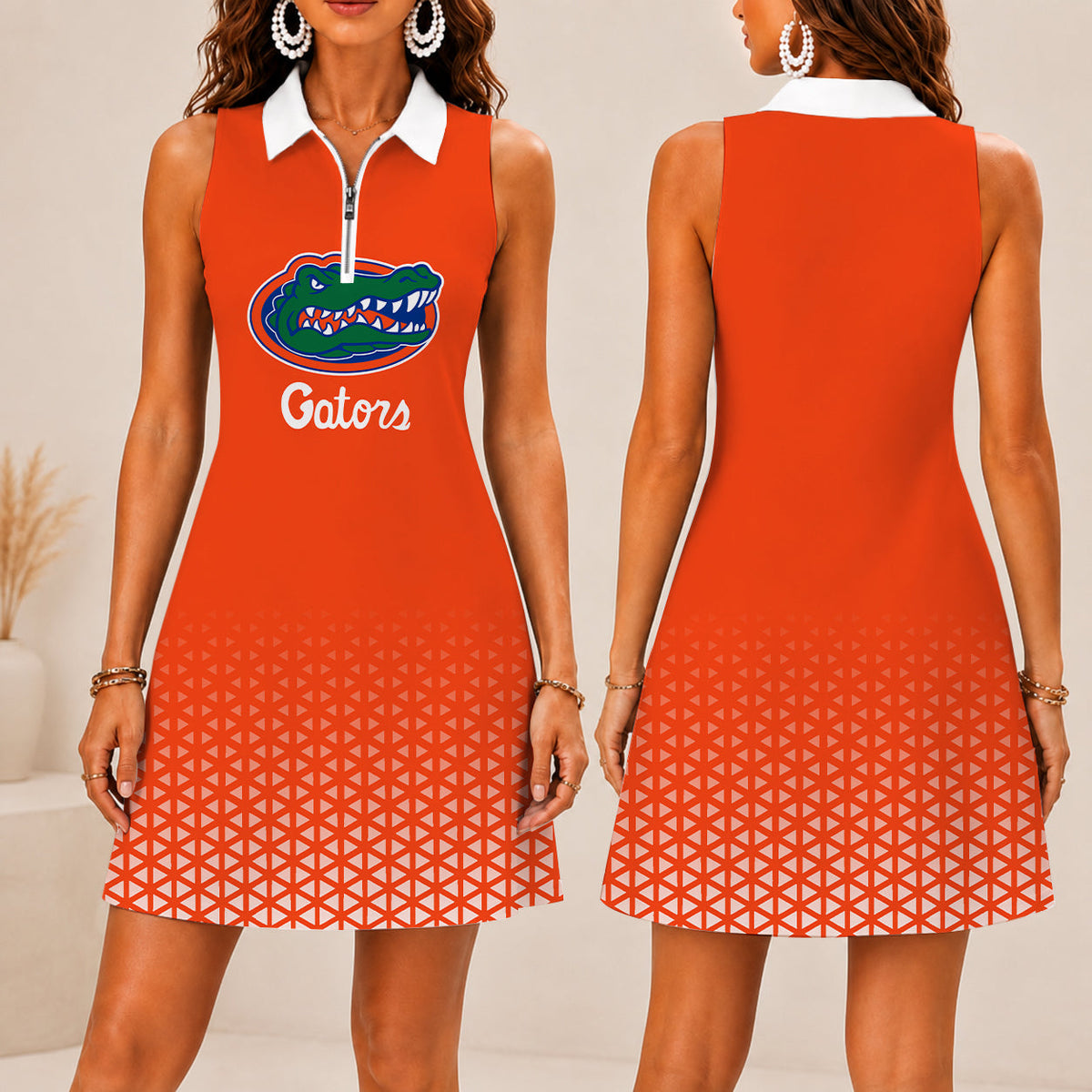 LIMITED EDITION - NEW CUSTOMIZED NCAA CWS08 FLG FLORIDA GATORS WOMEN'S ZIP SLEEVELESS POLO DRESS