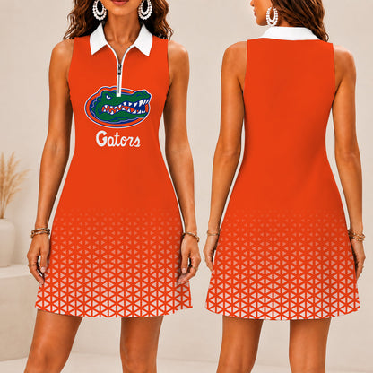 LIMITED EDITION - NEW CUSTOMIZED NCAA CWS08 FLG FLORIDA GATORS WOMEN'S ZIP SLEEVELESS POLO DRESS