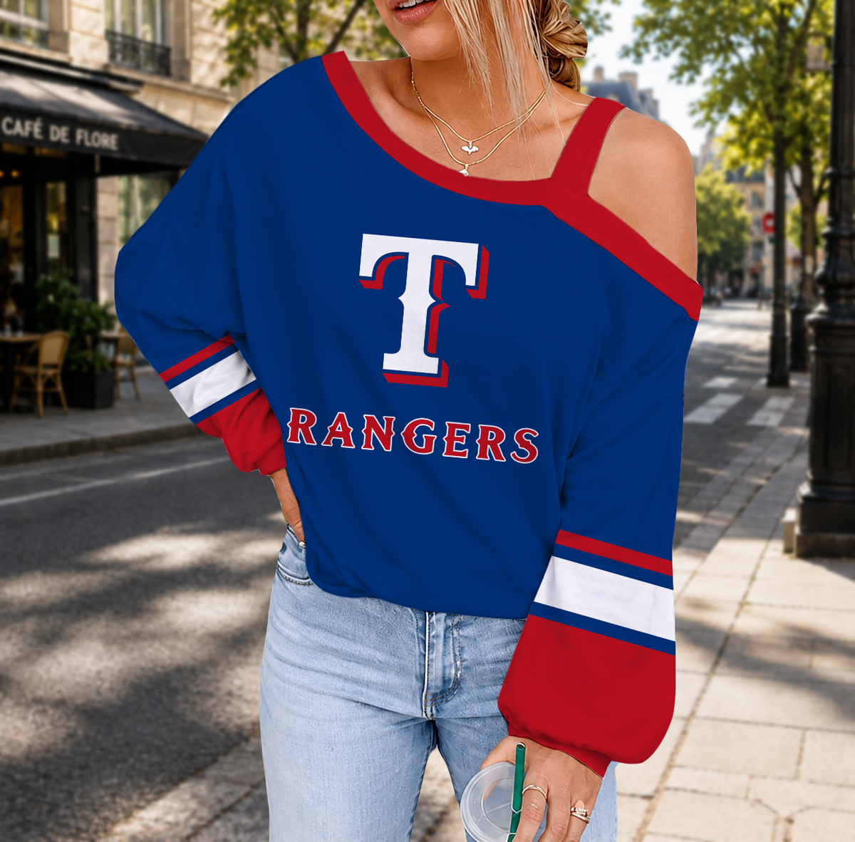 FINAL SALE - NEW CUSTOMIZED MLB08 TRS TEXAS RANGERS DROP SHOULDER SWEATSHIRT