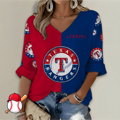 FINAL SALE - NEW CUSTOMIZED MLB08 TRS TEXAS RANGERS WOMEN'S  V-NECK LONG SLEEVE SHIRT