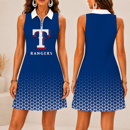 FINAL SALE - NEW CUSTOMIZED MLB08 TRS TEXAS RANGERS WOMEN'S ZIP SLEEVELESS POLO DRESS