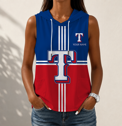 LIMITED EDITION - NEW CUSTOMIZED MLB08 TRS TEXAS RANGERS WOMEN'S SLEEVELESS HOODED POCKET TANK TOP