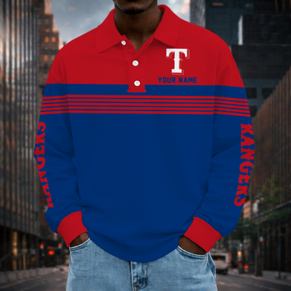 VIRAL EDITION - NEW CUSTOMIZED MLB08 TRS TEXAS RANGERS MEN'S LONG SLEEVE POLO