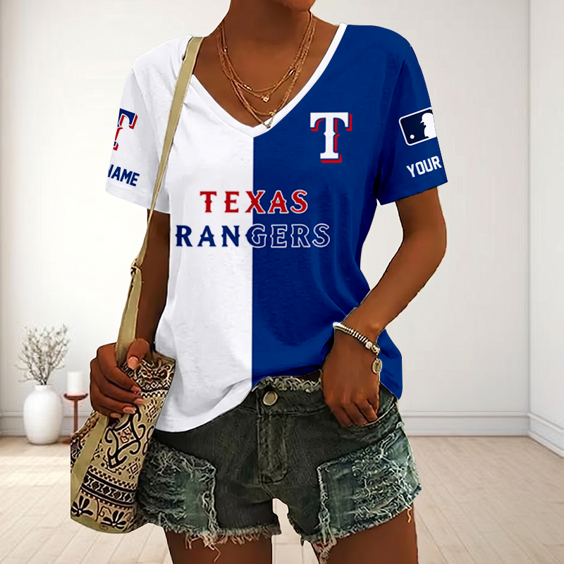 VIRAL EDITION - NEW CUSTOMIZED MLB08 TRS TEXAS RANGERS V-NECK FEMALE SHIRT