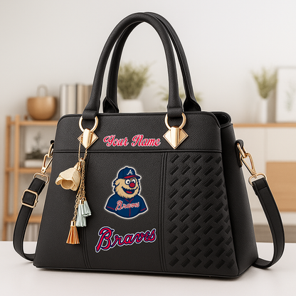 LIMITED EDITION - NEW CUSTOMIZED MLB09 ABS ATLANTA BRAVES ZIP HANDBAG MULTICOLOR
