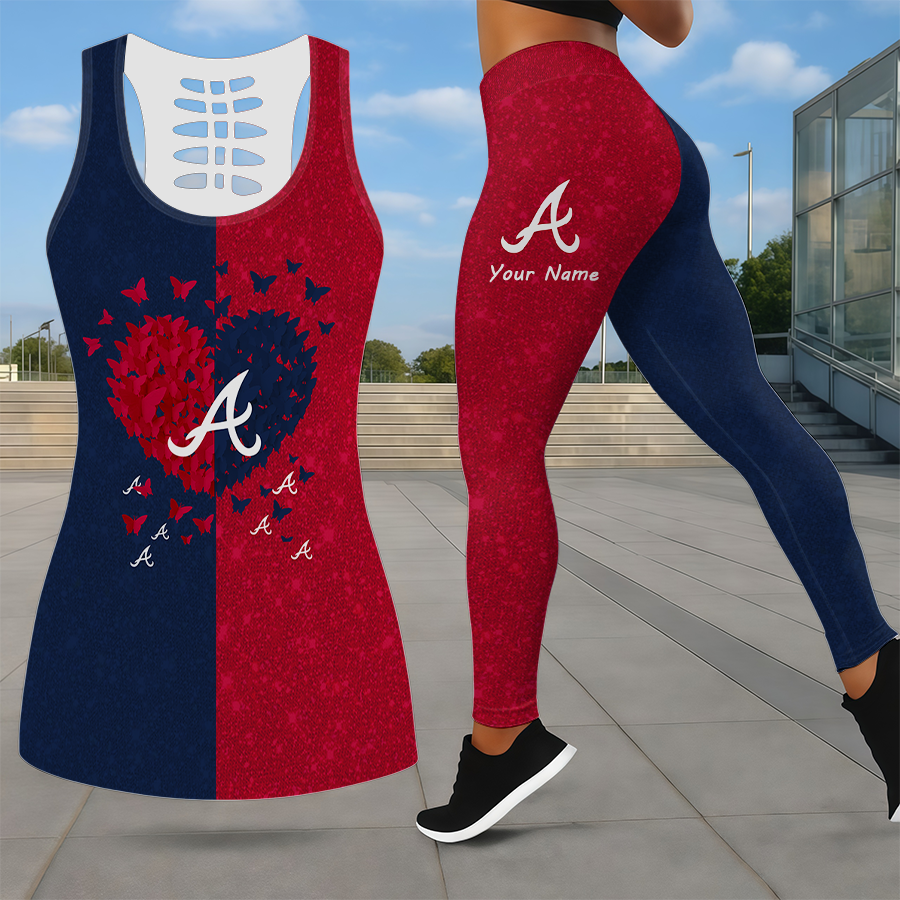 LIMITED EDITION - NEW CUSTOMIZED MLB09 ABS ATLANTA BRAVES LEGGINGS & HOLLOW TANK TOP SET