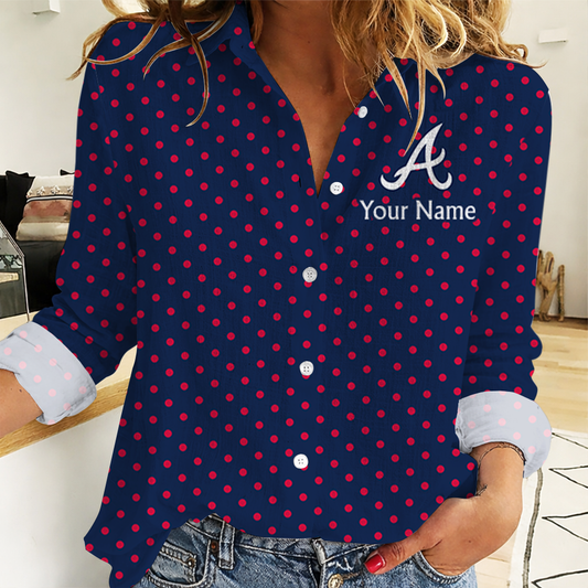 EXCLUSIVE EDITION - NEW CUSTOMIZED MLB09 ABS ATLANTA BRAVES WOMEN CASUAL SHIRT