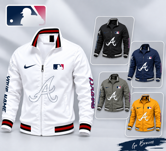 SPECIAL EDITION - NEW CUSTOMIZED MLB09 ABS ATLANTA BRAVES MULTICOLOR MEN'S CASUAL JACKET