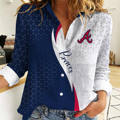 LIMITED EDITION - NEW CUSTOMIZED MLB09 ABS ATLANTA BRAVES WOMEN CASUAL SHIRT