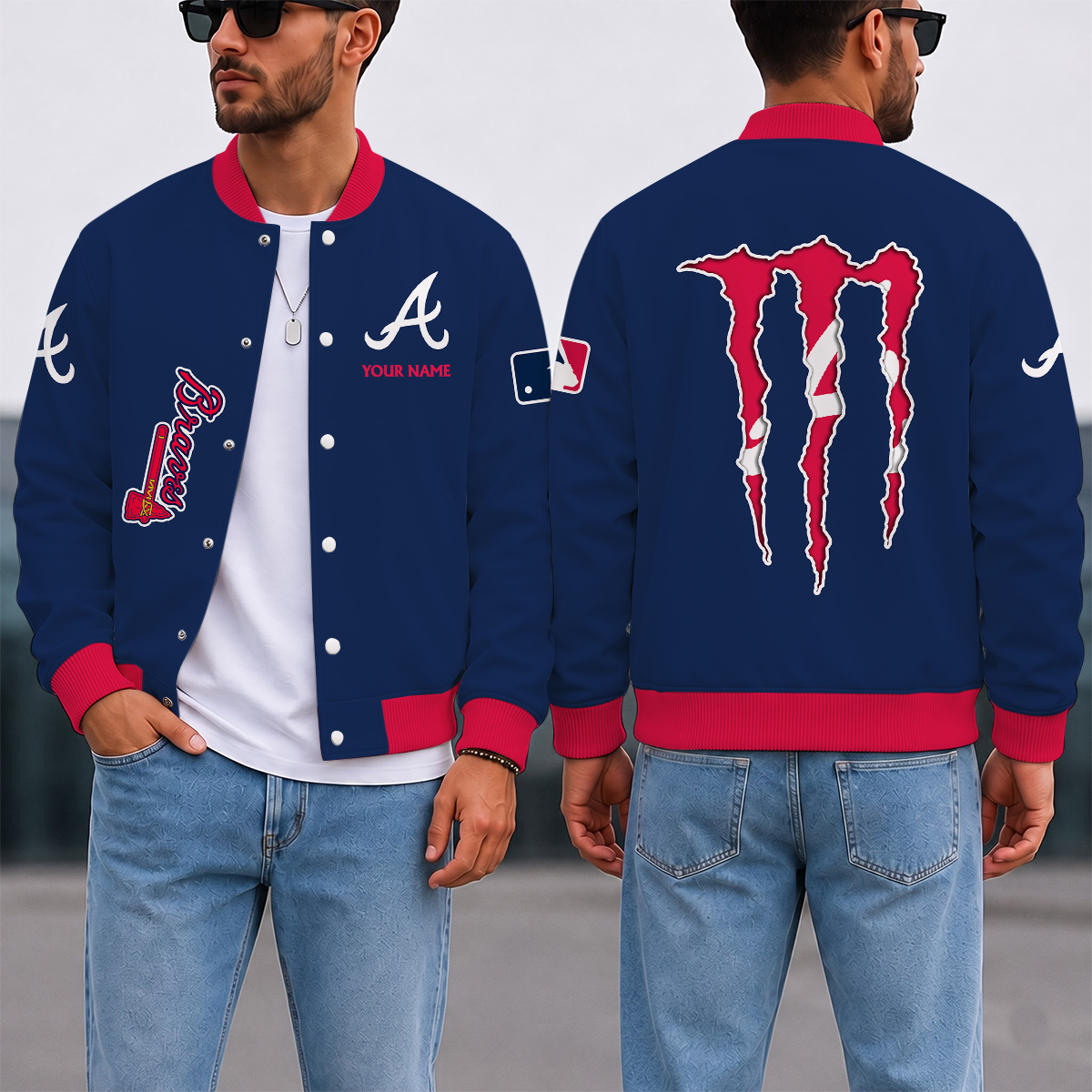 LIMITED EDITION - NEW CUSTOMIZED MLB09 ABS ATLANTA BRAVES SATIN VARSITY & BASEBALL JACKET