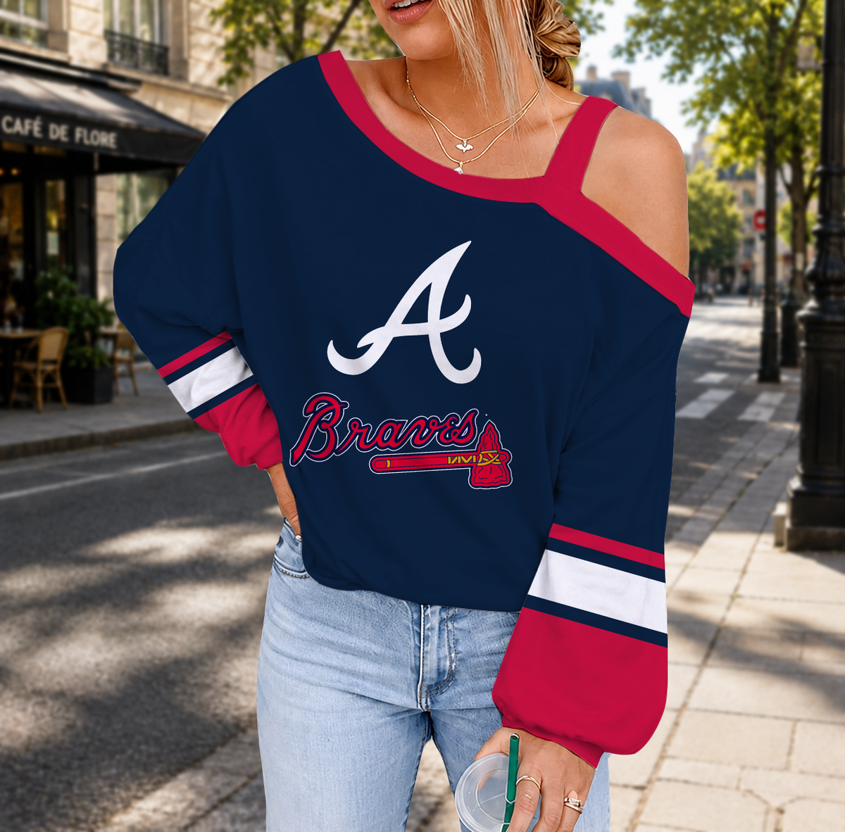 FINAL SALE - NEW CUSTOMIZED MLB09 ABS ATLANTA BRAVES DROP SHOULDER SWEATSHIRT