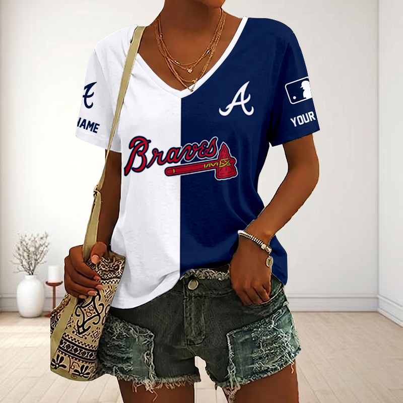 VIRAL EDITION - NEW CUSTOMIZED MLB09 ABS ATLANTA BRAVES V-NECK FEMALE SHIRT