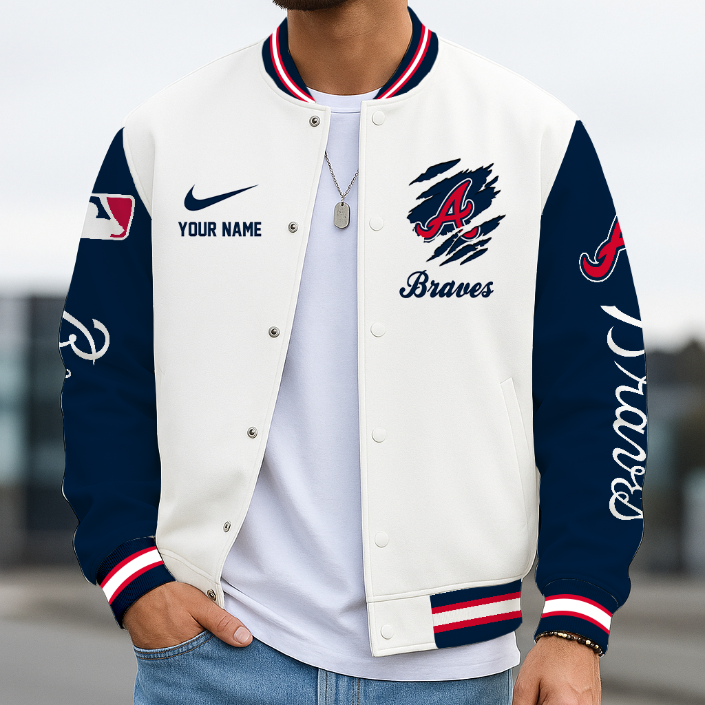 LIMITED EDITION - NEW CUSTOMIZED MLB09 ABS ATLANTA BRAVES BASEBALL JACKET, SATIN VARSITY JACKET