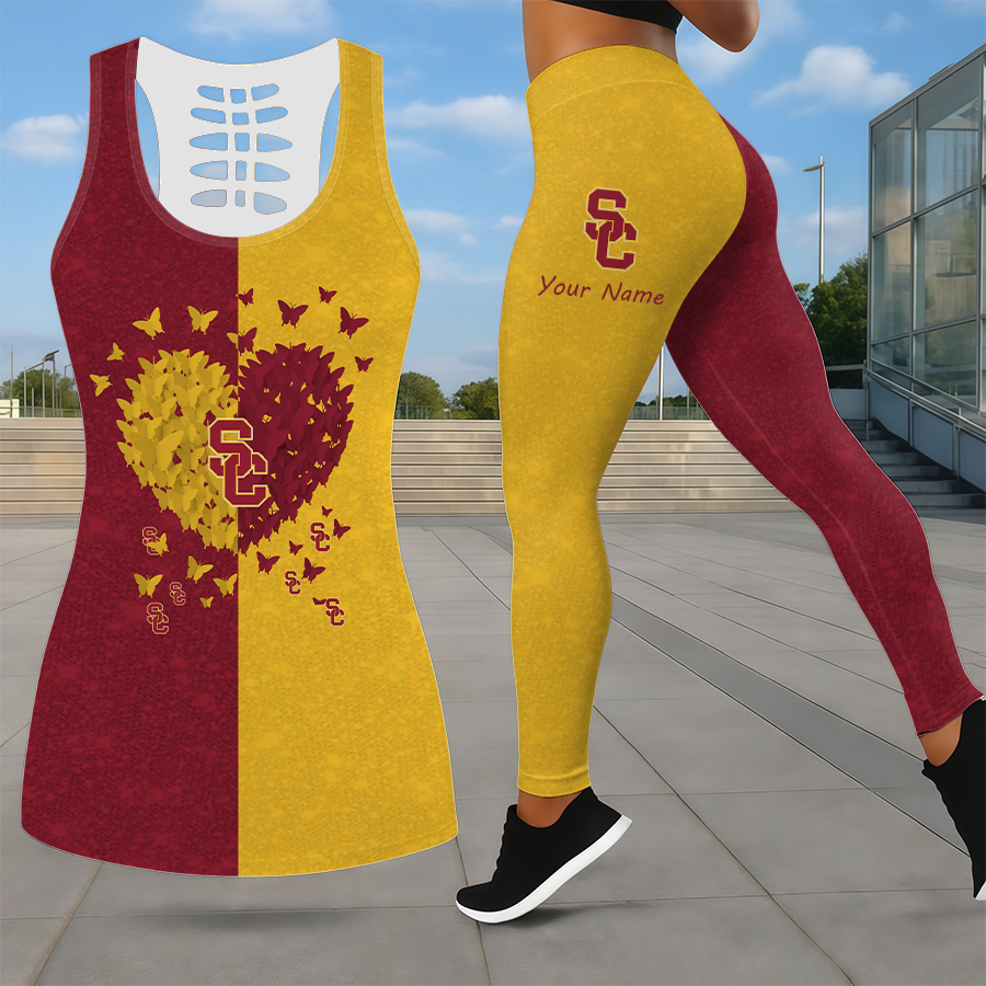 SPECIAL EDITION - NEW CUSTOMIZED NCAA CWS09 USC USC TROJANS LEGGINGS & HOLLOW TANK TOP SET