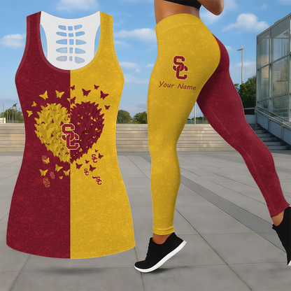 SPECIAL EDITION - NEW CUSTOMIZED NCAA CWS09 USC USC TROJANS LEGGINGS & HOLLOW TANK TOP SET