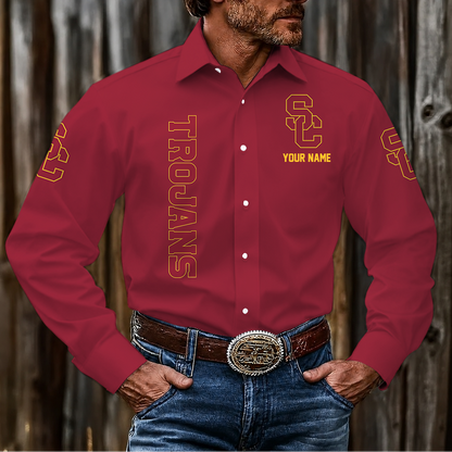 LIMITED EDITION - NEW CUSTOMIZED NCAA CWS09 USC USC TROJANS MEN'S LONG SLEEVE BUTTON-UP SHIRT