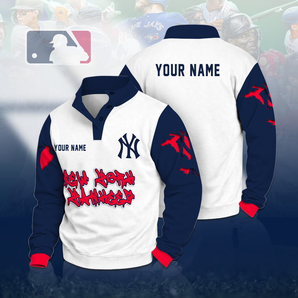 LIMITED EDITION - NEW CUSTOMIZED MLB01 NYY NEW YORK YANKEES BUTTON QUARTER PLACKET SWEATSHIRT