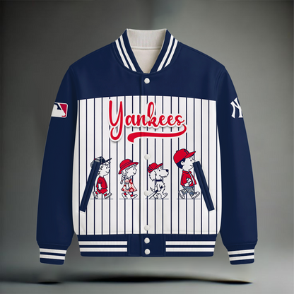 HOT DEAL - NEW CUSTOMIZED MLB01 NYY NEW YORK YANKEES SNOOPY STYLE SATIN VARSITY & BASEBALL JACKET