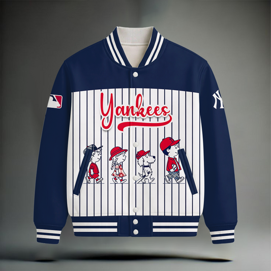 HOT DEAL - NEW CUSTOMIZED MLB01 NYY NEW YORK YANKEES SNOOPY STYLE SATIN VARSITY & BASEBALL JACKET