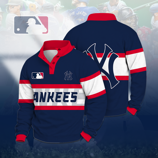 LIMITED EDITION - NEW CUSTOMIZED MLB01 NYY NEW YORK YANKEES BUTTON QUARTER PLACKET SWEATSHIRT