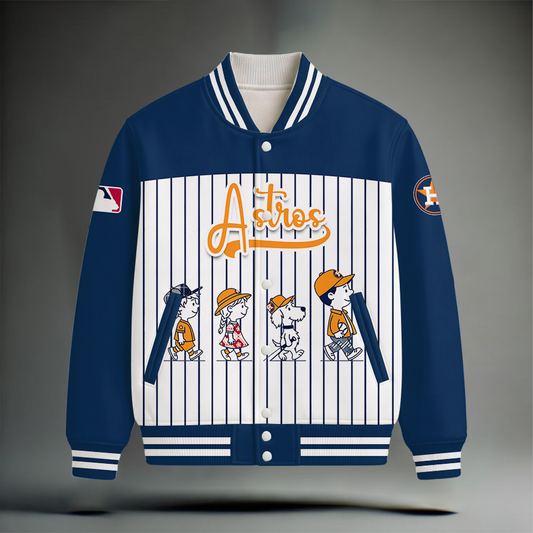 HOT DEAL - NEW CUSTOMIZED MLB10 HAS HOUSTON ASTROS SNOOPY STYLE SATIN VARSITY & BASEBALL JACKET