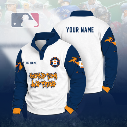 LIMITED EDITION - NEW CUSTOMIZED MLB10 HAS HOUSTON ASTROS BUTTON QUARTER PLACKET SWEATSHIRT